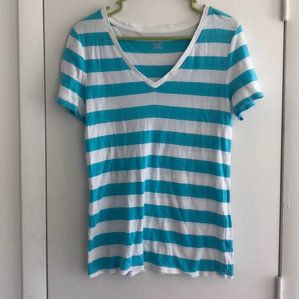 Merona XL turquoise and white striped VNeck Tee